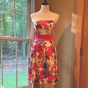 A.P.N.Y. Red and Pink Strapless Fit and Flare Dress for Weddings